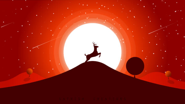 Wallpaper Deer, Minimal, Artwork, Sunset