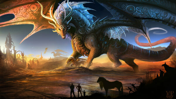 Wallpaper Fantasy, Big, Desktop, Dragon, Standing, Near, Dreamy, People