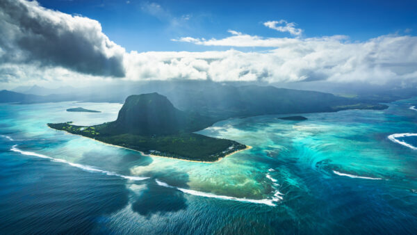 Wallpaper Under, Waves, View, Ocean, Aerial, Mobile, Nature, Sky, White, Blue, Clouds, Mountain, Desktop, Island