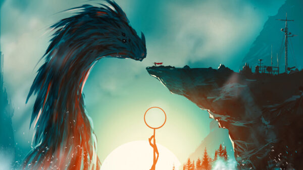 Wallpaper Anime, Background, Knight, Blue, Sword, Sky, Dragon