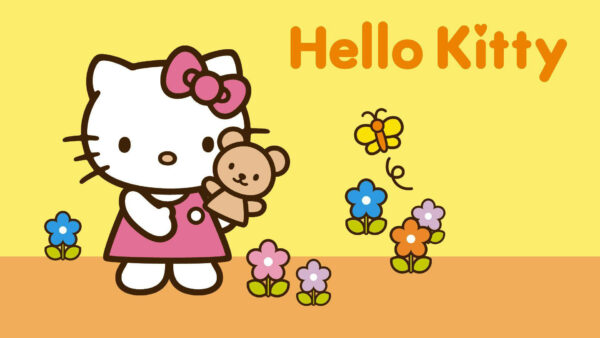 Wallpaper And, Kitty, Flowers, Yellow, Background, Desktop, Teddy, With, Hello, Toy