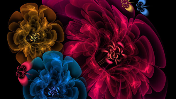 Wallpaper Abstract, Yellow, Blue, Pattern, Red, Fractal, Flowers, Art