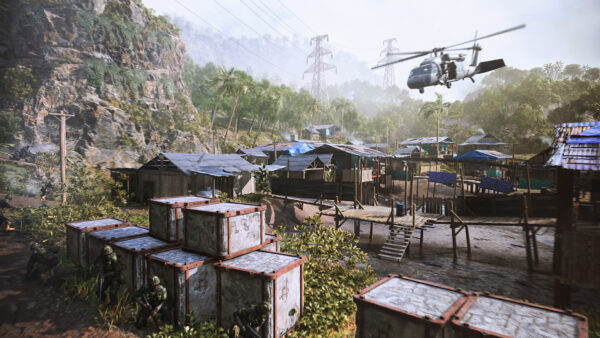 Wallpaper Helicopter, Battlefield, Trees, 2042, Mountain, Huts