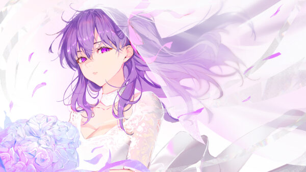 Wallpaper Anime, Short, Bridal, Hair, Purple, Girl, Dress.HD, Eyes
