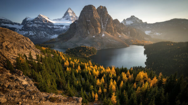 Wallpaper Lake, Beautiful, Blue, Autumn, Trees, Green, Mountains, Yellow, Sky, Nature, Surrounded, Under