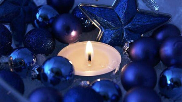 Wallpaper Blue, Christmas, Candle, Surrounded, Decoration, Balls