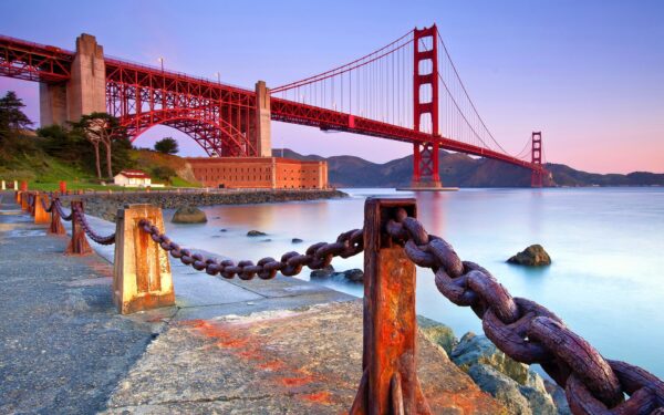 Wallpaper Golden, Bridge, Coast, Gate