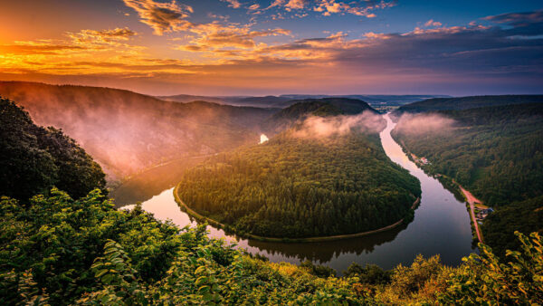 Wallpaper River, Desktop, View, Germany, During, Aerial, Nature, Forest, Sunset, And