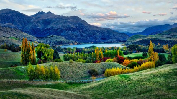 Wallpaper View, Nature, Clouds, Mobile, White, Blue, Sky, River, Mountain, Landscape, Colorful, Desktop, Trees, Under, Autumn, Beautiful, Fall