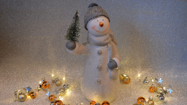 Wallpaper Desktop, Snowman, With, Figurine, Christmas, Ornaments, Tree