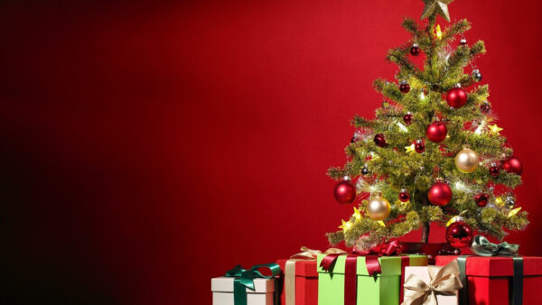 Wallpaper Desktop, Christmas, Tree, Balls, Gifts, And, With, Decoration