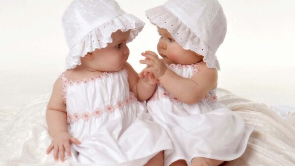 Wallpaper And, Girl, Two, Dress, Are, Babies, Cap, Wearing, White, Cute