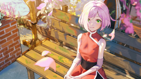 Wallpaper Green, Sakura, Eyes, Red, Hair, Haruno, Pink, With, Naruto, Dress