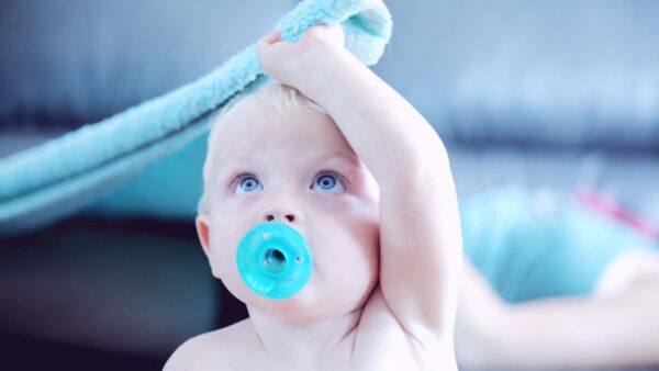 Wallpaper Background, Desktop, Mouth, Toddler, With, Baby, Cute, Blur, Pacifier, Eyes, Blue, Sitting