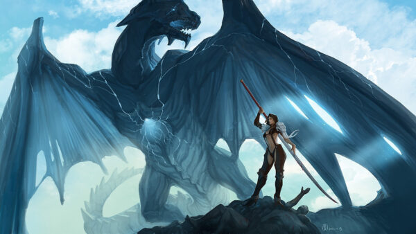 Wallpaper Dreamy, Desktop, Blue, Fantasy, Dragon, Woman, Beside