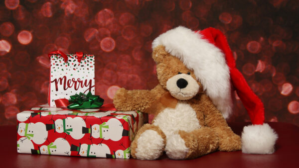 Wallpaper Santa, Claus, Near, Christmas, Merry, Hat, Gifts, With, Bear, Teddy