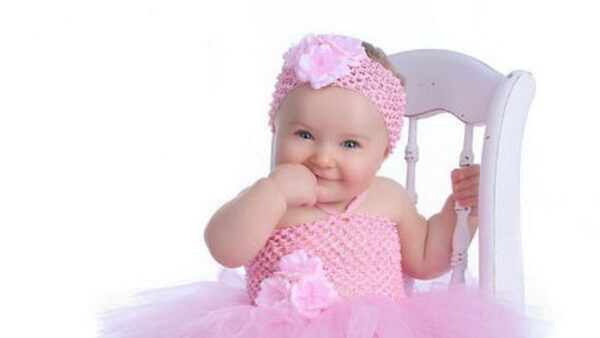 Wallpaper Cute, White, Girl, Light, Little, Dress, Chair, Baby, Wearing, Pink, Sitting