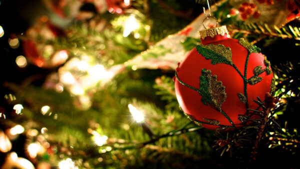 Wallpaper Decoration, Red, Christmas, Closeup, Ball, Desktop