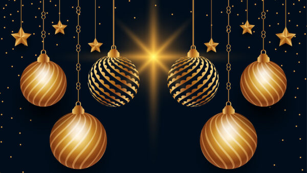 Wallpaper Christmas, Golden, Desktop, Decoration, Light, Balls, Black, Stars, Mobile, Glare