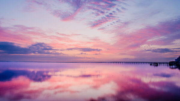 Wallpaper Nature, Landscape, Reflection, Lake, Purple, Blue, Mobile, Sky, Pier, View, Desktop, Water, Bridge