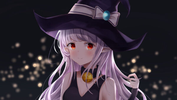 Wallpaper Eyes, Anime, Elf, Purple, Hat, Witch, Girl, Red