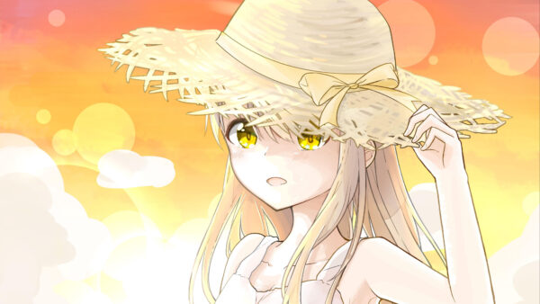 Wallpaper Dress, White, Hat, Yellow, Anime, Girl, Eyes