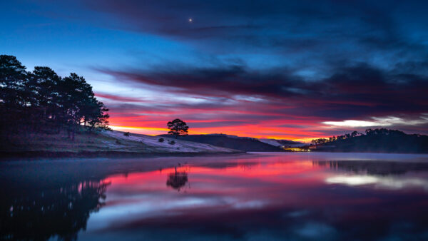Wallpaper Sunset, Landscape, Lake