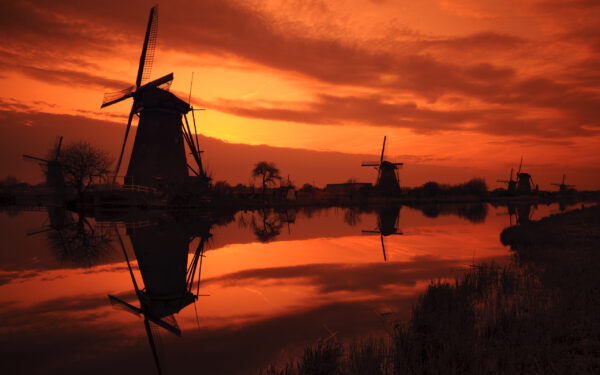 Wallpaper Sunset, Kinderdijk