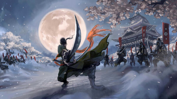 Wallpaper One, Fighting, Desktop, With, Moon, Piece, Man, Anime, Background, Sword