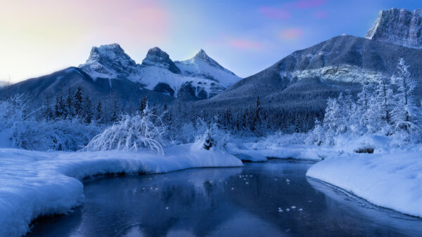 Wallpaper Canadian, Mountain, Canada, Snow, Winter, River, Rockies, Desktop, Nature