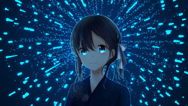 Wallpaper Anime, Eyes, Kimono, Background, Girl, Blue, Glance