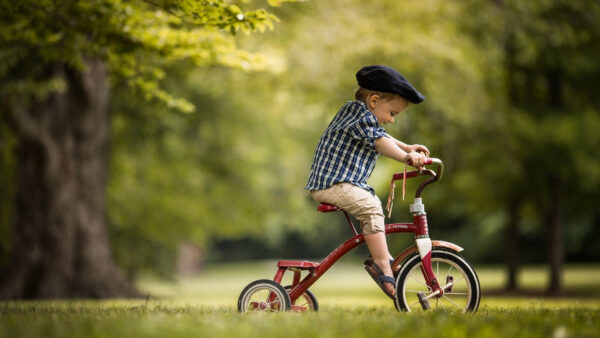 Wallpaper And, Cycle, Riding, Wearing, Trees, Cap, Grass, Desktop, Checked, Boy, Little, Shirt, Blur, Cute, Background