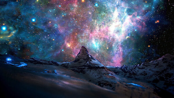 Wallpaper Mountains, Stars, Colorful, Galaxy, Glare, Glitter, Space, Nebula