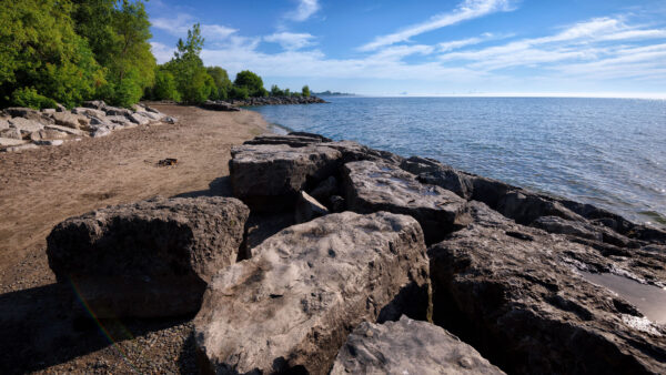 Wallpaper Under, Beach, Nature, Sand, Clouds, White, Green, Plants, Sky, Mobile, Bushes, Blue, Trees, Stones, Desktop