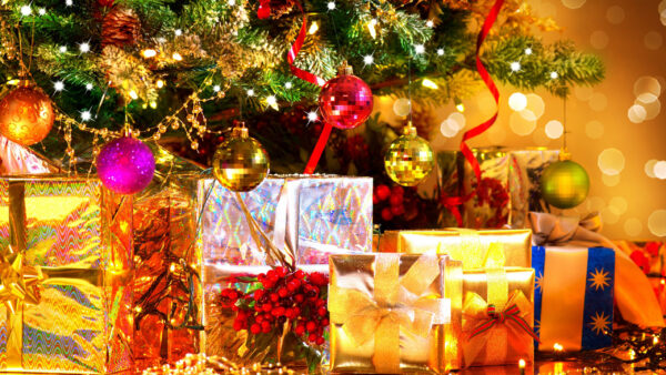 Wallpaper Tree, Decoration, Colorful, Gifts, Christmas, Balls, And, With