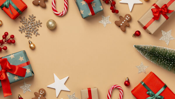 Wallpaper Ornaments, Desktop, Golden, Boxes, Christmas, Gift, Snowflakes, Candies, Stars, Mobile