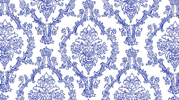 Wallpaper Pot, Background, Designed, White, Flowers, Preppy, Art, Blue