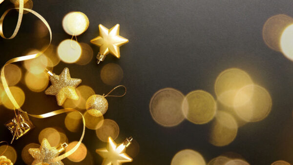 Wallpaper Background, Stars, Decoration, Christmas, Balls, Lights, Bokeh, Golden