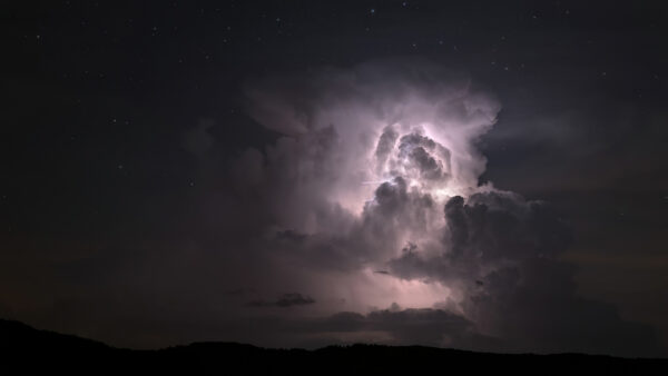Wallpaper Cloud, Sky, Storm, Nighttime, Starry, Mountains, Nature, During, Trees