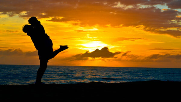 Wallpaper Beach, Silhouette, Couple