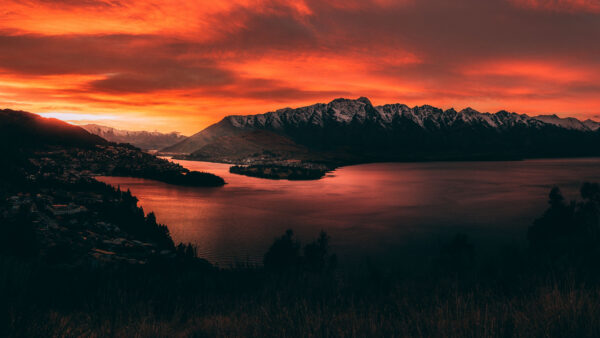 Wallpaper Lake, 4k, Mountains, Mobile, Sunset