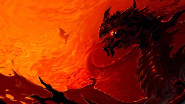 Wallpaper Red, Near, Fantasy, Dreamy, Dragon, Desktop, Standing, Fire