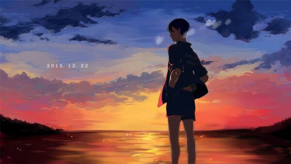 Wallpaper Sunset, Water, Haikyu, Tobio, Desktop, Background, Anime, Standing, With, Near, Kageyama