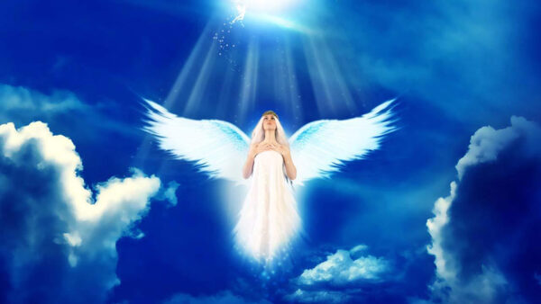 Wallpaper Cloudy, Angel, Background, Sky, With, Wings, Blue