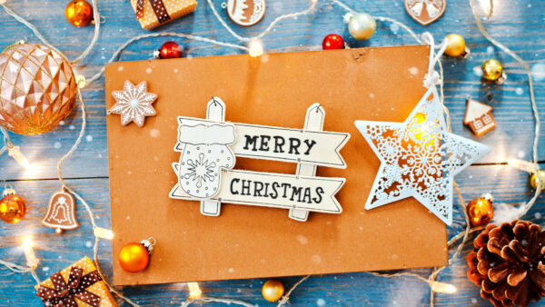 Wallpaper Christmas, Decorative, Lights, With, Ornaments, Merry, And