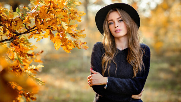 Wallpaper Woman, Brunette, Blue, Dress, And, Model, Blur, Wearing, Hat, Background, Girls, Girl