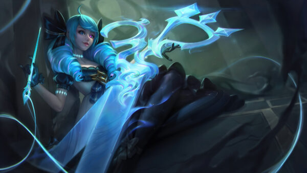 Wallpaper Gwen, Blue, League, Girl, Legends, Hair, Scissors