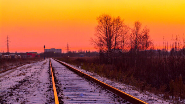 Wallpaper Railway, Grass, Sky, Plants, Yellow, Desktop, Light, Track, Red, Background, With, Nature, Green, Snow, Mobile