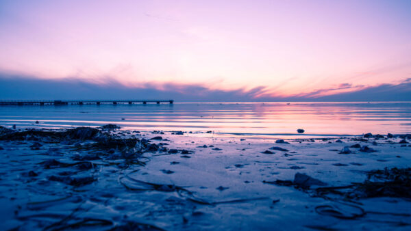 Wallpaper Sea, Nature, Frozen, Sky, Sunset, Beach, Mobile, Purple, Desktop, Background