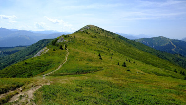Wallpaper Grass, Path, Green, Nature, Hills, Background, Blue, Sky, Mountains